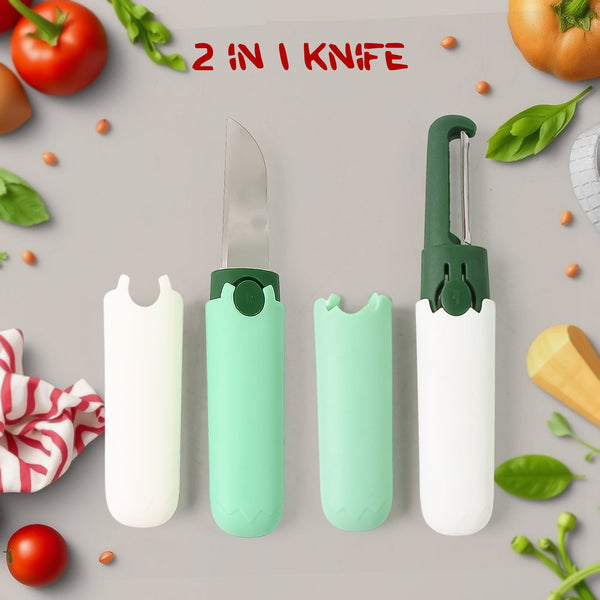 2-in-1 Multifunctional Peeler & Fruit Knife - Apple, Carrot, Potato Cutter with Sawtooth Peeler