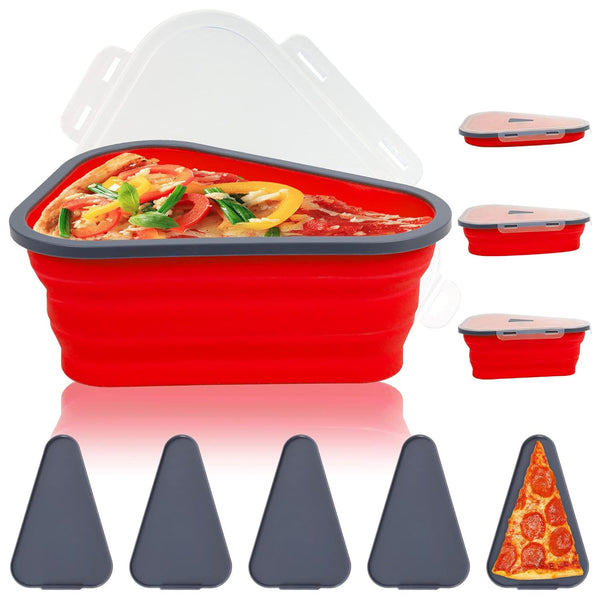 Reusable Pizza Storage Container – Expandable Silicone with 5 Microwavable Trays for Home & Outdoor