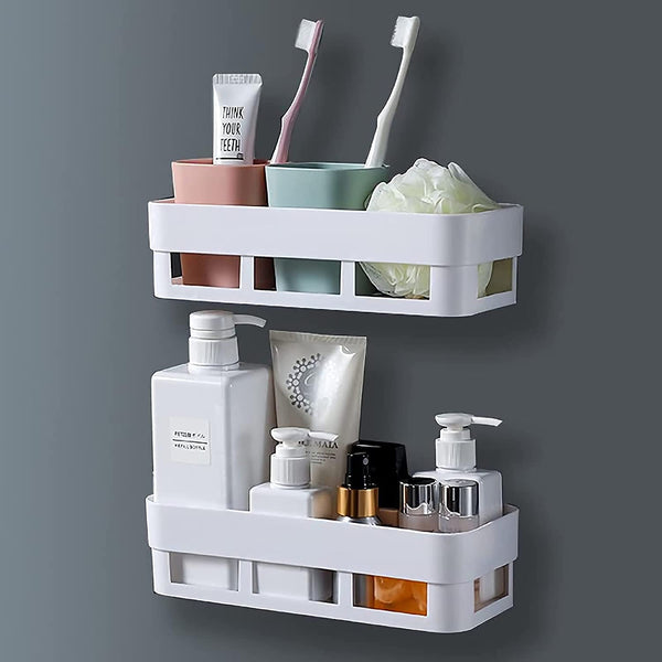 ABS Plastic Shower Corner Caddy Basket – Wall-Mounted Suction Cup Shelf for Bathroom & Kitchen