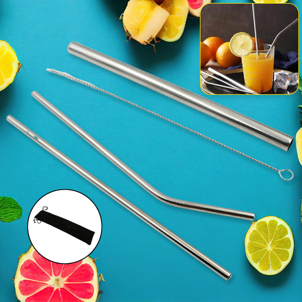 Reusable Stainless Steel Straws Set – Eco-Friendly with Travel Case & Cleaning Brush (4 Straws)