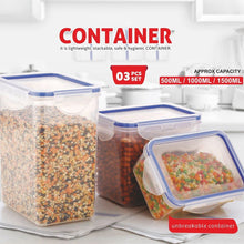 5827 Rectangle Abs Airtight Food Storage Containers With Leak Proof Locking Lid Storage Container Set Of 3 Pc (Approx Capacity 500ml1000ml1500ml Transparent)