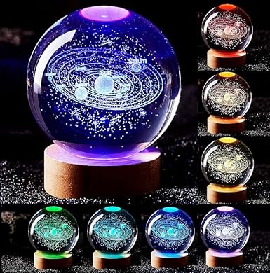 Galaxy Crystal Ball Lamp with Light Changing Wooden Base - 2.36 Inch Solar System Night Light, 3D Crystal Ball, Galaxy Lamp Ball, Galaxy Crystal Ball Light Lamp (16 Color Galaxy)