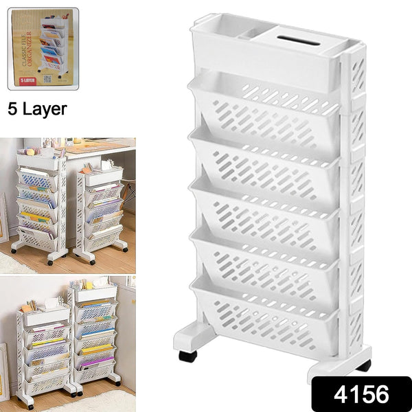Movable Bookshelf Large Capacity Rotatable Plastic Rolling Organization Shelf  Rack Wukusy