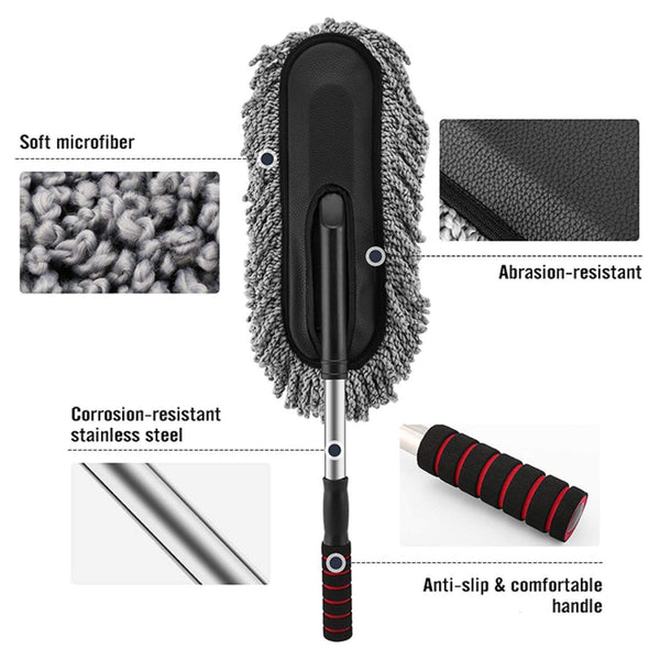 Car Duster – Long Retractable Soft Non-Slip Handle Microfiber Wash Brush for Vehicle Interior and Exterior Cleaning (For Car, Boat, or Home)