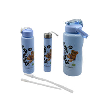 Plastic Water Bottle Set - 3-Pc BPA-Free, Leak-Proof with Cartoon Prints for Kids, School, Gym, and Office Use