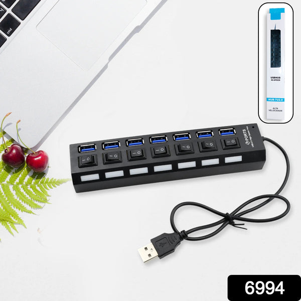 7-Port USB 2.0 Hub with On/Off Switches & LED Indicators - For PC, Laptop & Mobile Devices