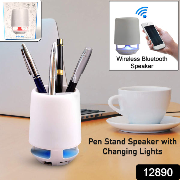 Multifunctional 4-Compartment Pen Holder with Bluetooth Speaker – 5W Desk Speaker, Table & Night Lamp, Color-Changing Pen Stand