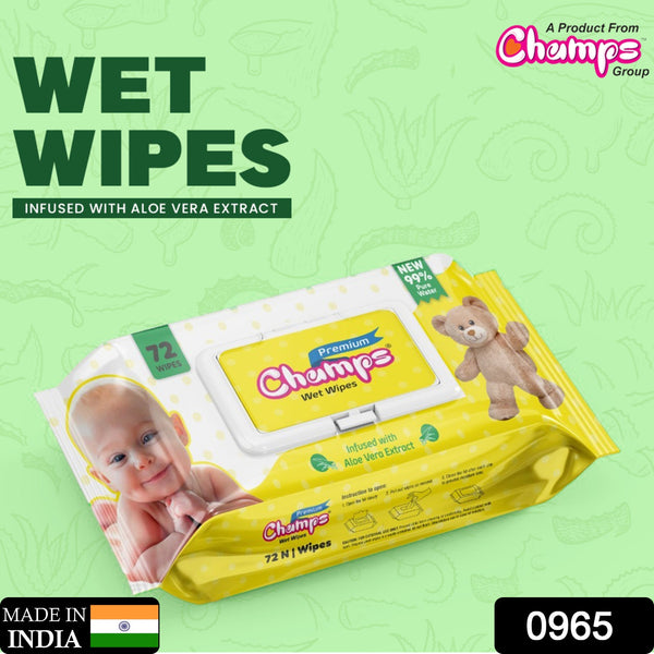 Champs Premium Wet Wipes with Aloe Vera Extract (72 Wipes)