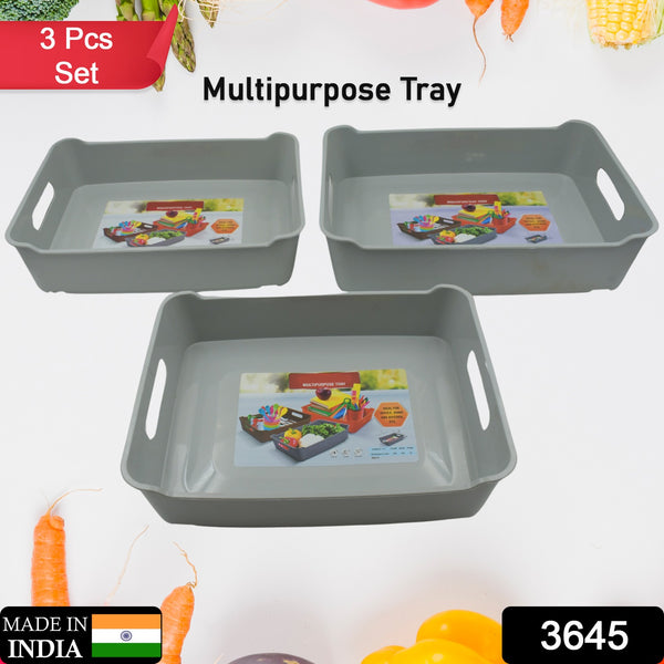 Multipurpose Plastic Storage Tray – Organizer for Fruits, Vegetables, Magazines, Cosmetics, and Stationery (Set of 3) for Kitchen, Countertop, Cabinet, and Bathroom