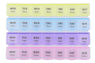 383 Pill Case- 4 Row 28 Squares Weekly 7 Days Tablet Box Holder Medicine Storage Organizer Container