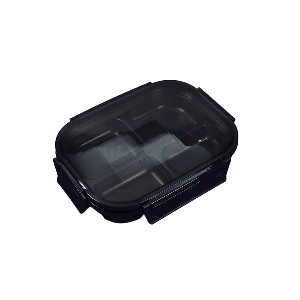 Black Transparent 4-Compartment Stainless Steel Lunch Box for Kids & Adults – Durable & Practical