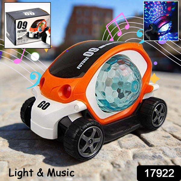 Plastic 360° Rotating Stunt Car Toy – Bump and Go Action with 4D Lights and Music, Mini Car with Disco Ball (1 Pc, Battery Not Included)