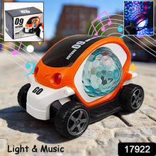 Plastic 360° Rotating Stunt Car Toy – Bump and Go Action with 4D Lights and Music, Mini Car with Disco Ball (1 Pc, Battery Not Included)