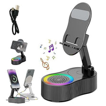 5-in-1 Wireless Induction Bluetooth Speaker Stand | Foldable Phone Holder, Power Bank & RGB Ambient Light (Black) Top Trendy Essentials
