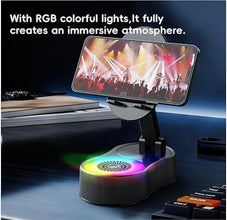 5-in-1 Wireless Induction Bluetooth Speaker Stand | Foldable Phone Holder, Power Bank & RGB Ambient Light (Black) Top Trendy Essentials