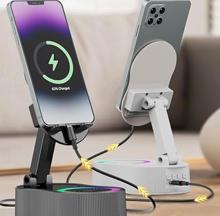 5-in-1 Wireless Induction Bluetooth Speaker Stand | Foldable Phone Holder, Power Bank & RGB Ambient Light (Black) Top Trendy Essentials
