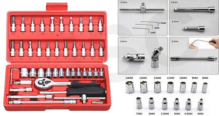 14-Inch 46-Piece Socket Combination Repair Tool Kit – Red