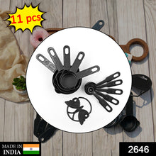 Plastic Measuring Cups and Spoons Set - 11 Pcs with Butterfly Shape Holder (Black)