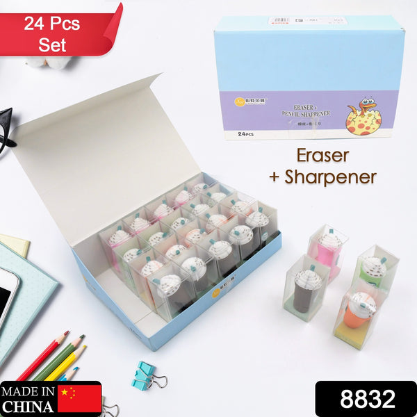 Cute Coffee & Ice Cream Shape Rotary Pencil Sharpener - Manual for Kids (24 Pcs Set)