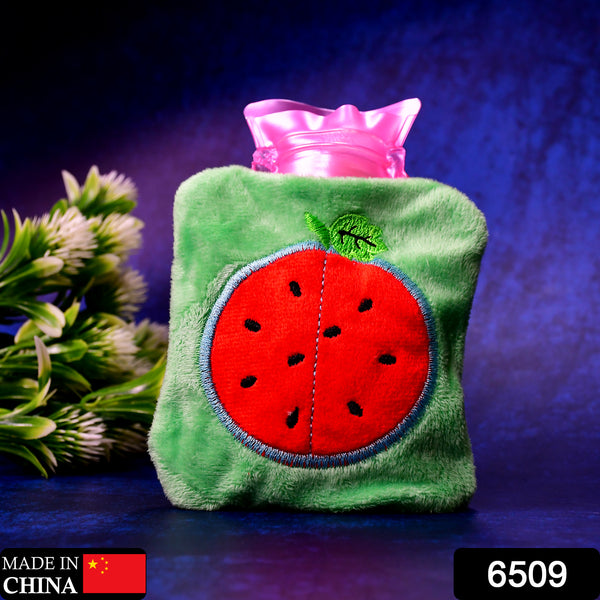 6509 Watermelon Small Hot Water Bag With Cover For Pain Relief Neck Shoulder Pain And Hand Feet Warmer Menstrual Cramps.