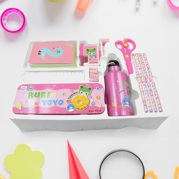 12-Piece Stationery Kit for Kids - Includes Pencil Box, Compass, Eraser, Scissors, Ruler, Pencils, Diaries, Bottle, Sharpener - Ideal Birthday Return Gift or Stationery Gift Set.