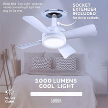 17845 Socket Fan Light Original - Cool Light Led  Ceiling Fans With Lights And Remote Control Replacement For Lightbulb - Bedroom Kitchen Living Room1000 Lumens  5000 Kelvins Cool Leds (Remote Battery Not Included)