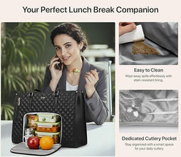 2-in-1 Tote Bag with Matching Pouch | Large Capacity Faux Leather Work & Lunch Shoulder Bag Top Trendy Essentials