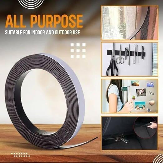 Flexible Magnetic Tape Roll with 3M Adhesive | Cuttable Sticky Magnet Strip for Home & Office (1cm x 3m) Top Trendy Essentials