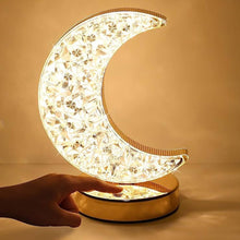 Crystal Moon Shape Table Lamp – Touch Control, 3 Colors, Stepless Dimming, USB Charging, Romantic Bedside Lamp for Kids' Bedroom