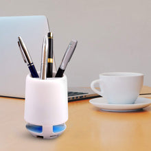 Multifunctional 4-Compartment Pen Holder with Bluetooth Speaker – 5W Desk Speaker, Table & Night Lamp, Color-Changing Pen Stand