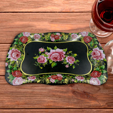 5537 Stainless Steel Serving Tray With Flower Printed Rectangle Premium Dining Table Plate (18 X 8.5 Inch  1 Pc)