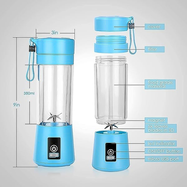 Portable Electric Usb Juice Maker Juicer Bottle Blender Grinder Mixer 4 Blades Rechargeable Bottle (380 Ml  Mix Color)