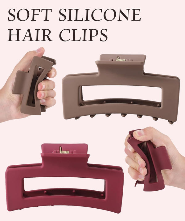 Soft Silicone Shark Hair Claw Clips for Women (Pack of 4) | Non-Slip Strong Hold Hair Accessories Top Trendy Essentials