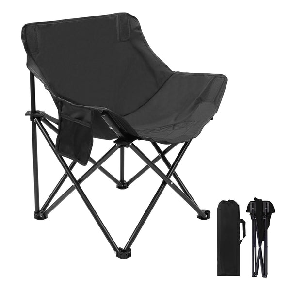 Portable Folding Camping Chair | Heavy-Duty Camping & Steam Chair with Side Pocket (Black) Top Trendy Essentials