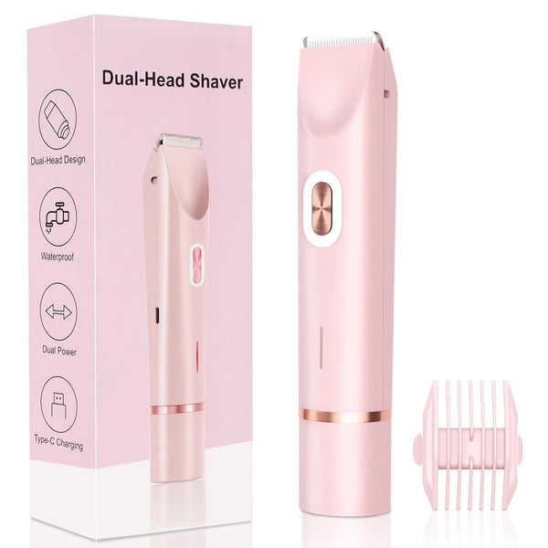 2-in-1 Electric Bikini Trimmer for Women | Waterproof Dual Head Painless Hair Shaver (Pink) Top Trendy Essentials