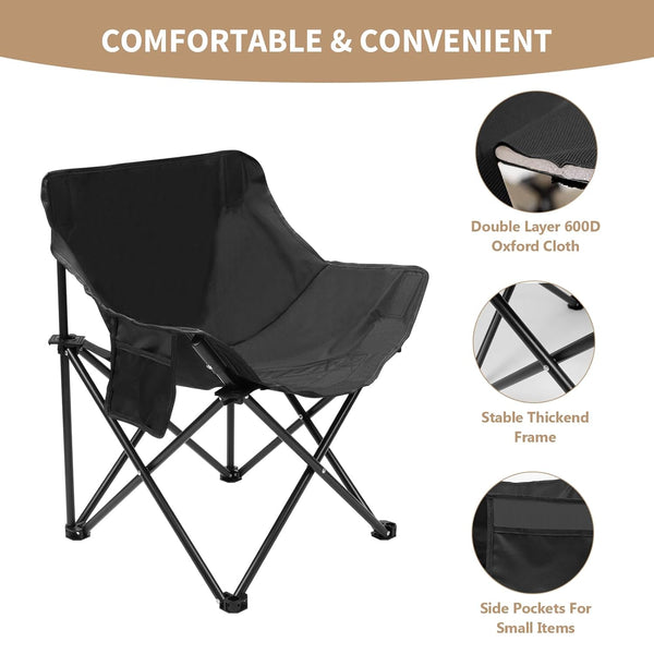 Portable Folding Camping Chair | Heavy-Duty Camping & Steam Chair with Side Pocket (Black) Top Trendy Essentials