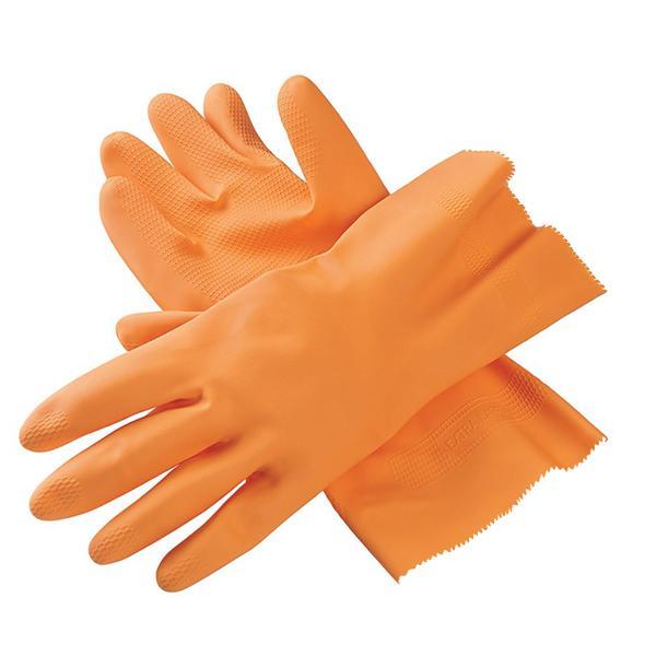 Cut Glove Reusable Rubber Hand Gloves (Orange) - 1 Pc