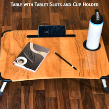 Foldable Portable Laptop Table with Coffee Cup Slot – Bed Lap Desk Tray Stand for Breakfast, Reading, and Movie Watching