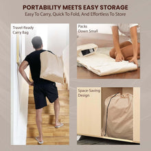 Product packaging with text 'Portability Meets Easy Storage' and images of a person using the product.