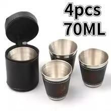 4 Pcs 70 ml Travel Cups with Leather Case 4nmtwe-ev