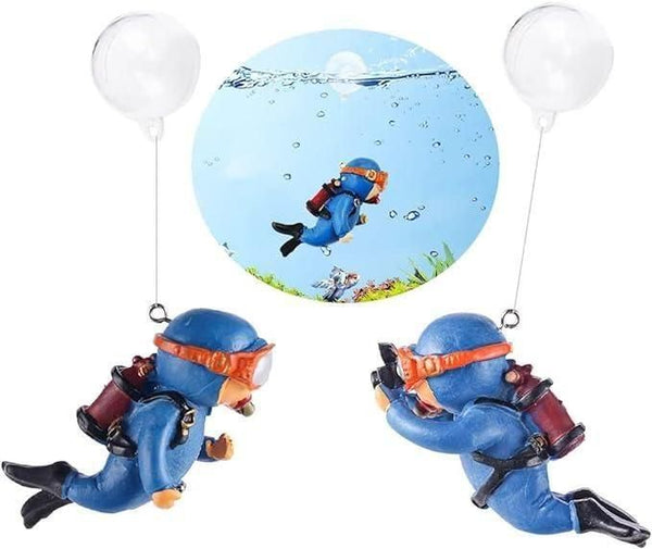 Diver Cartoon Aquarium Floating Cute Resin 2pc