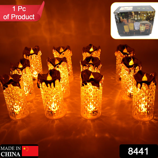 8441 Gold Flameless Candles Led Light Flameless And Smokeless Decorative Candles Led Tea Light Candle Perfect For Gifting Home Diwaliwedding Christmas Crystal Candle Lights Table Decorations (12 Pc Moq)