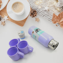 Stainless Steel Vacuum Flask Set - 500ml Thermos with 3 Cups, Creative Gift Set with Handle and Cover, Portable Car Water Bottle