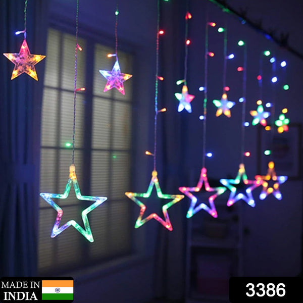 12 Stars LED Curtain String Lights – 8 Flashing Modes for Home, Diwali, Wedding, and Festival Decoration (Multicolor, Indoor/Outdoor)