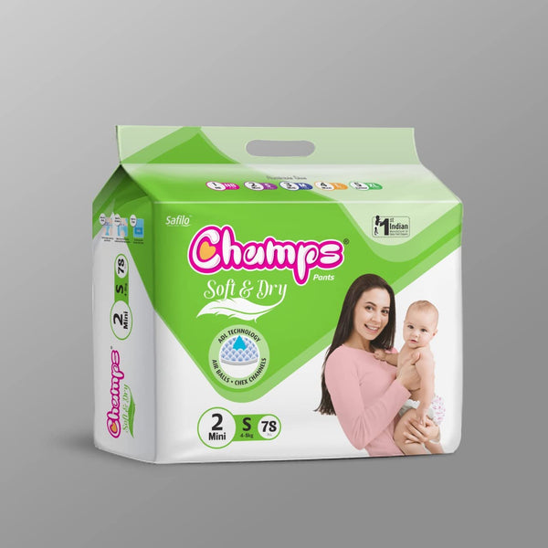 Champs Soft and Dry Baby Diaper Pants (Small, 78 Pcs) for Maximum Comfort