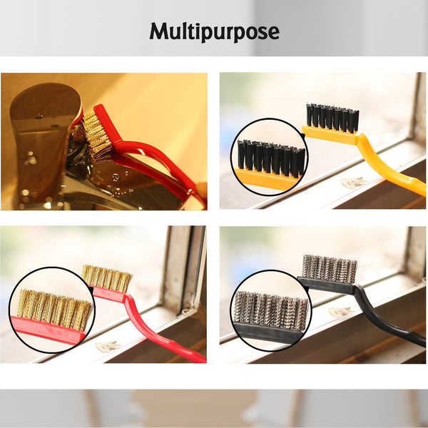 2166 3pc  Mini Wire Brush Set Brass Nylon Stainless Steel Bristles Household Cleaning Brush For Gas Stove Smoke Machine Tool Burner Tiles Tap Rust Removal Welding Slag Dirt  Paint Scrubbing.