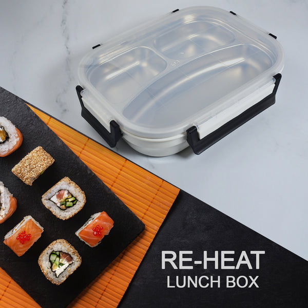 White Transparent Stainless Steel Lunch Box with 3 Compartments – For Kids & Adults, Ideal for Office, Travel, and School