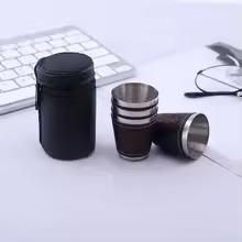 4 Pcs 70 ml Travel Cups with Leather Case 4nmtwe-ev