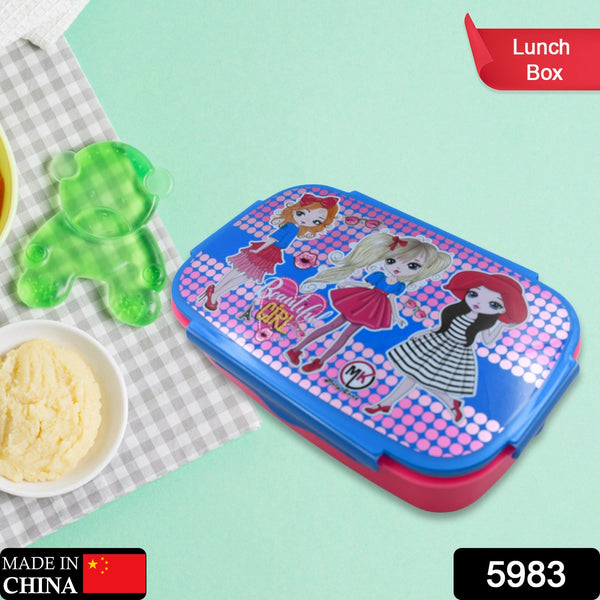 5983 Cartoon Printed Plastic Lunch Box With Inside Small Box  Spoon For Kids Air Tight Lunch Tiffin Box For Girls Boys Food Container Specially Designed For School Going Boys And Girls