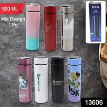 Printed Smart Vacuum Insulated Water Bottle - 500ml with LED Temperature Display (1 Pc, Multicolor Mix Design)